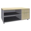 Console mobile EXPRIM/LOFTER/LEVEL - L120 x H63 x P60 cm - 2 tiroirs dont 1 DS - coté aluminium - finition façade et dessus imitation Erable