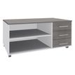 Console mobile EXPRIM/LOFTER/LEVEL - L120 x H63 x P60 cm - 3 tiroirs - coté Blanc - finition façade et dessus imitation Chêne gris