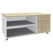 Console mobile EXPRIM/LOFTER/LEVEL - L120 x H63 x P60 cm - 3 tiroirs - coté Blanc - finition façade et dessus imitation Erable