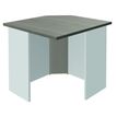 Banque d'accueil en ange 90° LUMINA - sans réhausse - L80 x H75 x P80 cm - Bande translucide Anis - Finition chêne gris/blanc