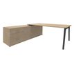 Bureau STEELY Manager - L180 x P100 x H72,5 cm - console retour à gauche (2 tiroirs) L200 x P60 x H72,5 cm - pieds carbone - plateau imitation chêne clair