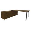 Bureau STEELY Manager - L180 x P100 x H72,5 cm - console retour à gauche (2 tiroirs) L200 x P60 x H72,5 cm - pieds carbone - plateau imitation noyer