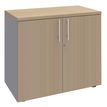 Armoire basse IRIS - H72 x L80 x P47 - 2 portes - Corps aluminium - Dessus et portes imitation Chêne clair
