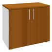 Armoire basse IDRA/DUAL - H72 x L80 x P47 - 2 portes - Corps blanc - Dessus et portes imitation Merisier