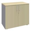 Armoire basse IRIS - H72 x L80 x P47 - 2 portes - Corps aluminium - Dessus et portes imitation Erable