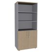 Bibliothèque IDRA/DUAL  avec 2 portes basses - L80 x H180 x P47 - Corps alu - Portes et dessus imitation Chêne clair
