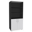 Bibliothèque IDRA/DUAL  avec 2 portes basses - L80 x H180 x P47 - Corps anthracite - Portes et dessus Blanc perle