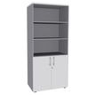 Bibliothèque IDRA/DUAL  avec 2 portes basses - L80 x H180 x P47 - Corps alu - Portes et dessus Blanc perle