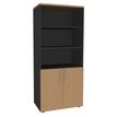 Bibliothèque IDRA/DUAL  avec 2 portes basses - L80 x H180 x P47 - Corps anthracite - Portes et dessus imitation Hêtre