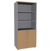 Bibliothèque IDRA/DUAL  avec 2 portes basses - L80 x H180 x P47 - Corps alu - Portes et dessus imitation Hêtre