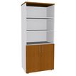 Bibliothèque IDRA/DUAL  avec 2 portes basses - L80 x H180 x P47 - Corps blanc - Portes et dessus imitation Merisier