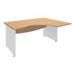 Bureau compact à droite DUAL - L180 cm - Pieds blanc - plateau imitation Hêtre (Pieds de renfort ou caisson bout de bureau obligatoire à rajouter - non inclus)