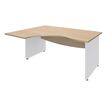 Bureau compact à gauche DUAL - L160 cm - Pieds blanc - plateau imitation Chêne clair (Pieds de renfort ou caisson bout de bureau obligatoire à rajouter - non inclus)