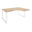 Bureau compact LOFTER - L160 cm - Retour à droite - Plateau imitation chêne clair - pied Blanc - (pied de renfort obligatoire à rajouter - non inclus)