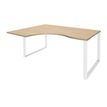 Bureau compact LOFTER - L180 cm - Retour à gauche - Plateau imitation chêne clair - pied Blanc - (pied de renfort obligatoire à rajouter - non inclus)