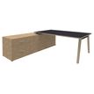 Bureau WOODY Manager - L210 x P100 x H72,5 cm - console retour à gauche L200 x P60 cm - pieds carbone - plateau carbone chants imitation Chêne clair