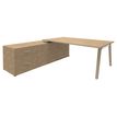Bureau WOODY Manager - L210 x P100 x H72,5 cm - console retour à gauche L200 x P60 cm - pieds blanc - plateau imitation Chêne clair