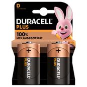 DURACELL 100% Plus - 2 piles alcalines - D LR20 