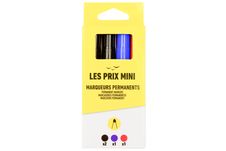 Les Prix Mini - Pack de 4 Marqueurs permanents : 2 noirs, 1 rouge, 1 bleu - pointe large