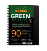 RhodiActive Greenbook - Cahier à spirale 100% recyclé - A5+ (16 x 21 cm) - 160 pages 90 g/m² - petits carreaux (5x5 mm) - noir