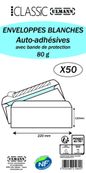 50 Pochettes Enveloppes - 220 x 110 mm - 80 gr - sans fenêtre - blanc - bande adhésive