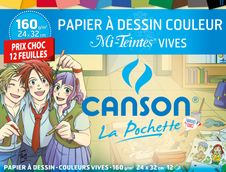 Canson - Pochette papier à dessin - 12 feuilles - 24 x 32 cm - 160 gr - mi-teintes vives