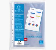 Exacompta - 50 Pochettes plastique perforées - A4 - PP lisses - cristal 6/100E