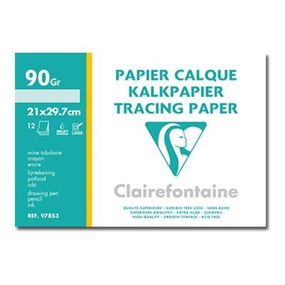 3329680978537-Clairefontaine Fine Arts - Pochette papier calque - 12 feuilles - A4 - 90 gr-Avant-0