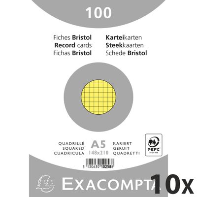 3130632102586-Exacompta - 10 Packs de 100 Fiches Bristol - A5 - petits carreaux - non perforées - jaune--0