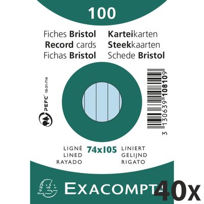 3130638108100-Exacompta - 40 Packs de 100 Fiches Bristol - A7 - lignées - non perforées - bleu--0