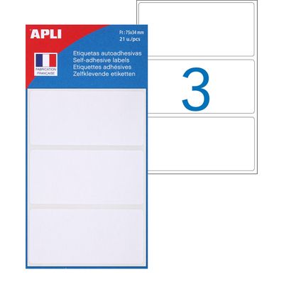 3270241119268-Apli Agipa - 21 Étiquettes adhésives blanches - 34 x 75 mm - réf 111926--0