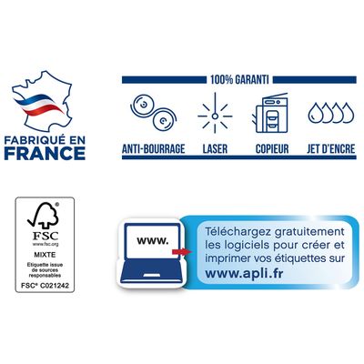 3270241190052-Apli Agipa - 1600 Étiquettes adhésives blanches multi-usages - 105 x 35 mm - coins droits - réf 1190--1