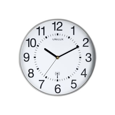 3595560024445-Unilux - Horloge Wave - mécanisme radio pilotée - 30 cm - gris métal-Avant-0