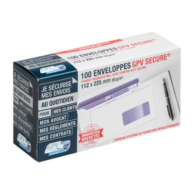 3250650050512-GPV Secure - 100 Enveloppes DL+ 112 x 225 mm - 90 gr - fenêtre 45x100 mm - blanc - autocol-Angle gauche-0