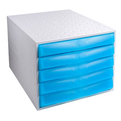9002493421462-Exacompta The Box - Module de classement  5 tiroirs - gris lumière/turquoise translucide--0