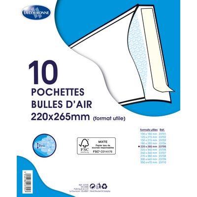 3240180237057-La Couronne - 10 pochettes bulles - 220 x 265 mm - autocollant - blanc--0