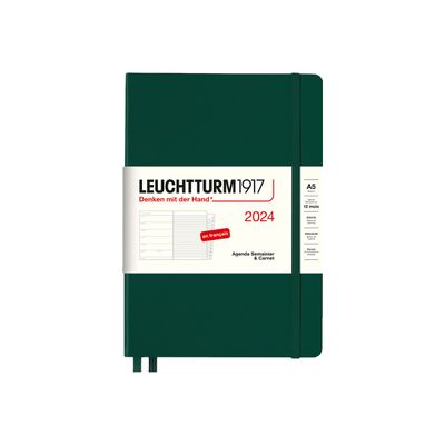 4004117629112-Leuchtturm1917 - Agenda 1 semaine sur 2 pages et carnet - A5 -  vert sapin-Avant-0