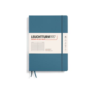 4004117616150-Leuchtturm1917 - Carnet de notes rigide - composition B5 - ligné - bleu acier-Avant-0