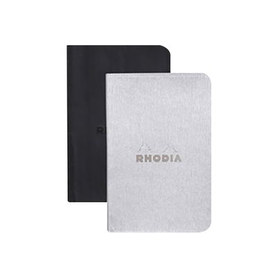 3037921172018-RHODIA Rhodiarama - 2 Carnets souples 7 x 10,5 cm - 64 pages - ligné - argent et noir-Avant-0