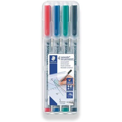 4007817307748-STAEDTLER LUMOCOLOR 311 - Pack de 4 marqueurs effaçables - pointe fine et extra fine - couleurs assort--0