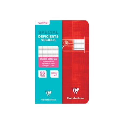3329680036961-Clairefontaine Metric - Cahier pour déficients visuels - 11 x 17 cm - 96 pages - Grands carreaux noirs agrandis - Disponible -Avant-3