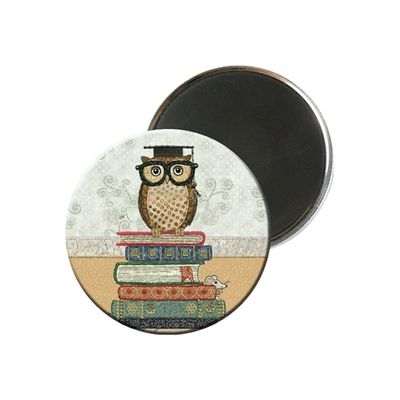 3700572716930-Kiub Bug Art - Magnet rond en verre - Chouette Lunettes-Avant-0