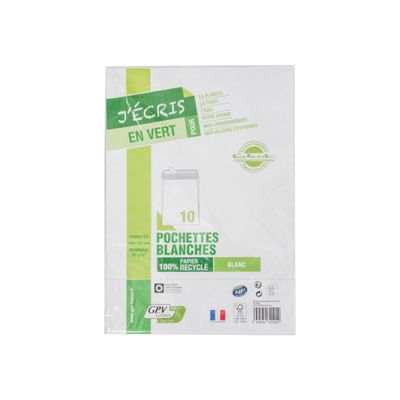 3250650321254-GPV Green - 10 Enveloppes recyclées C4 229 x 324 mm - 90 gr - sans fenêtre - blanc - bande adhé-Avant-0