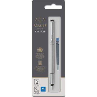 3501178708059-Parker Vector - Stylo plume + 1 cartouche - acier--0