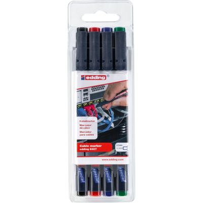 4004764937400-Edding 8407 cable - 4 Marqueurs pour câbles - pointe fine - coloris assortis--0
