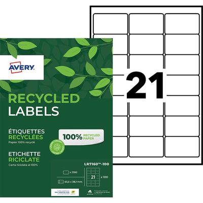 4004182055892-Avery - 2100 Étiquettes adresse recyclées blanches - 38,1 x 63,5 mm - Impression laser - réf LR7160---0