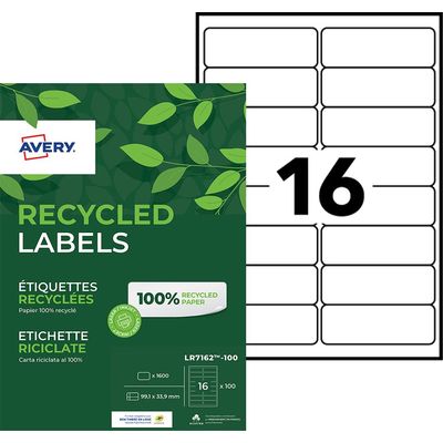 4004182055908-Avery - 1600 Étiquettes adresse recyclées blanches - 33,9 x 99,1 mm - Impression laser - réf LR7162---0