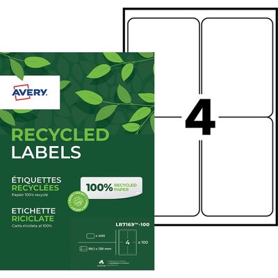 5014702025464-Avery - 400 Étiquettes adresse recyclées blanches - 99,1 x 139 mm - Impression laser - réf LR7169-10--0