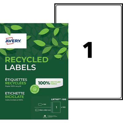4004182055946-Avery - 100 Étiquettes adresse recyclées blanches - 199,6 x 289,1 mm - Impression laser - réf LR7167--0