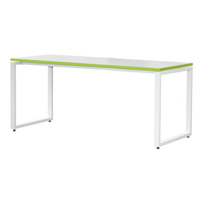 3700339874101-Bureau droit MT1 Elégance - L160 x P67 x H75 cm - pieds blancs - plateau blanc chants vert--2